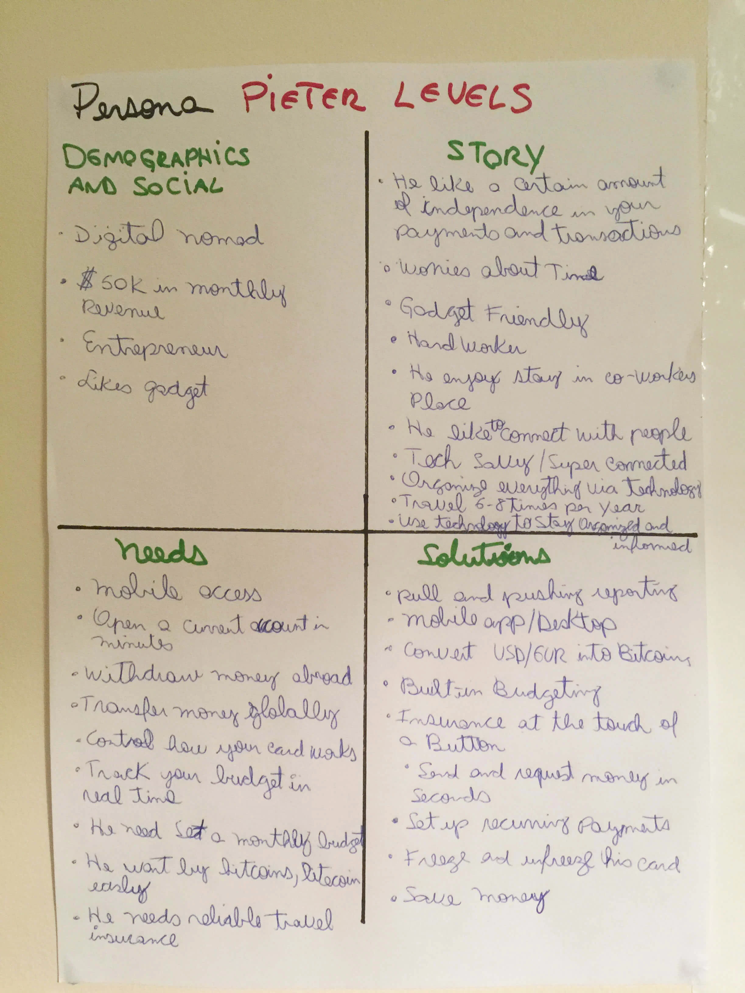 The provisional persona and context used to frame the exercise.