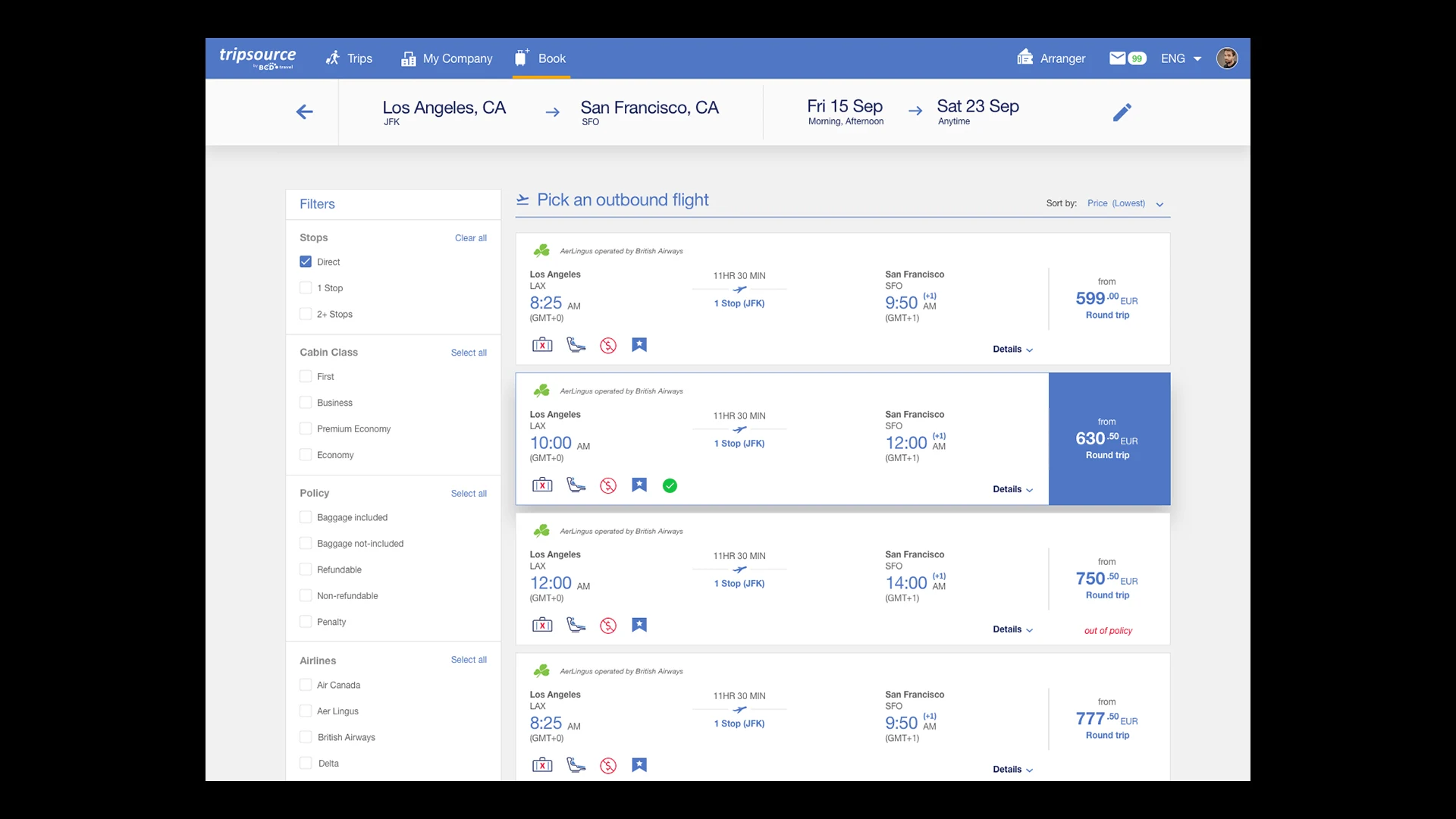 Desktop flight details in the proposed experience.