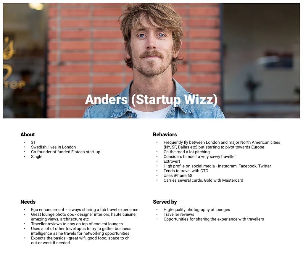 Anders: a startup traveller persona.