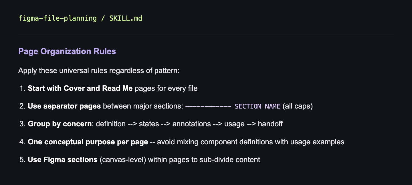Source excerpt from figma-file-planning/SKILL.md, lines 38 to 47. The same text is available directly below.
